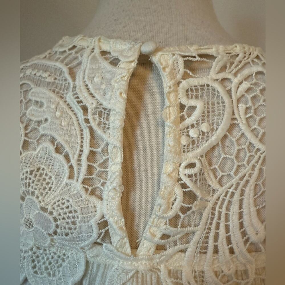 Mne Women's S Fairy Cream Sheer Crochet Sleeveless Lightweight Crinkle Dress - Picture 9 of 10